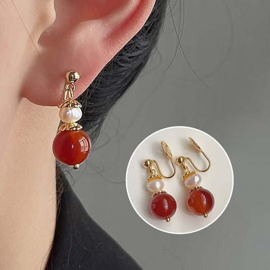 Agate Alloy Pearl Drop Bead Earring Freshwater