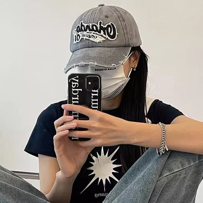 Baseball Cap Distressed Applique Lettering