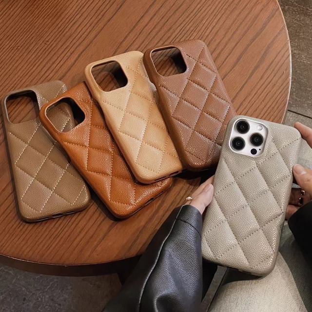 Leather Phone Case Faux Quilted