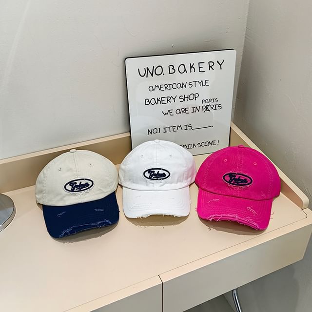 Lettering Applique Baseball Cap Distressed