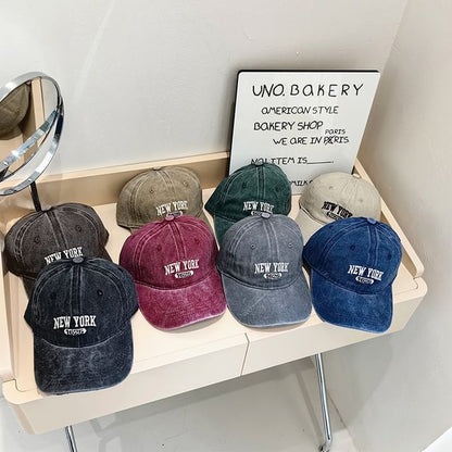 Lettering Baseball Washed Cap Embroidered