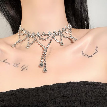 Layered Rhinestone Alloy Choker