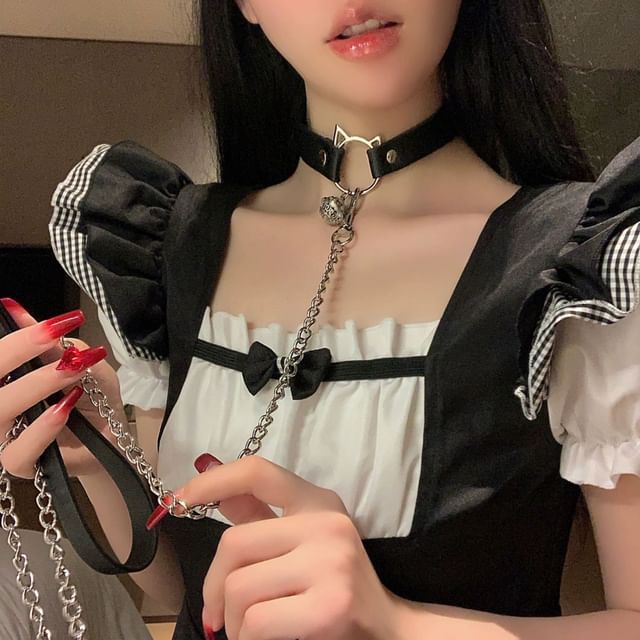 Faux Choker Alloy Leather / Cat Leash