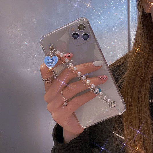 Phone Heart Case Strap Faux Pearl