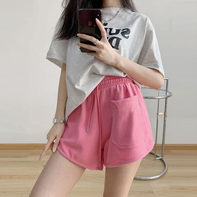 Plain Shorts Waist Drawstring Sweat