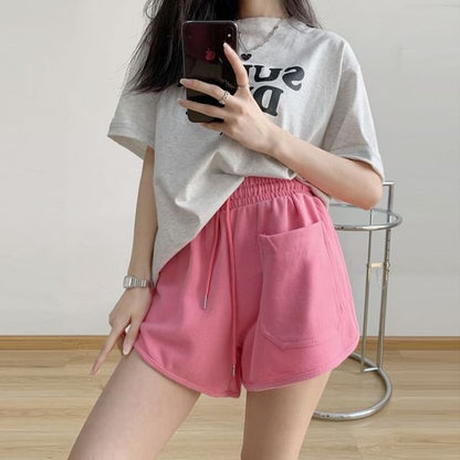 Plain Shorts Waist Drawstring Sweat