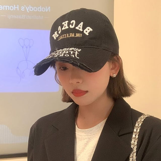 Distressed Cap Embroidered Lettering Baseball