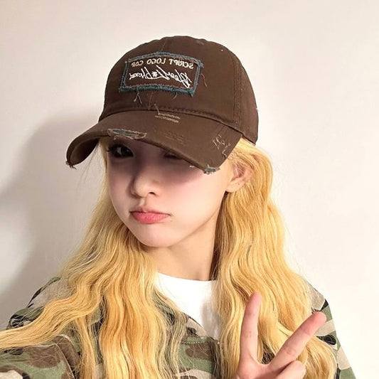 Distressed Baseball Lettering Applique Cap