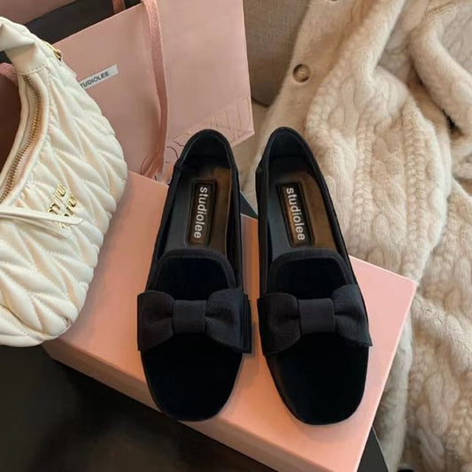 Flats Bow Velvet