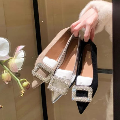 Buckled Flats Pointy Rhinestone