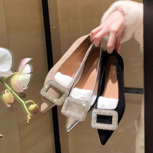 Buckled Flats Pointy Rhinestone
