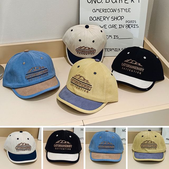 Cap Color Embroidered Lettering Short Panel Brim