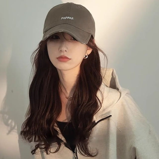 Lettering Baseball Distressed Cap Embroidered