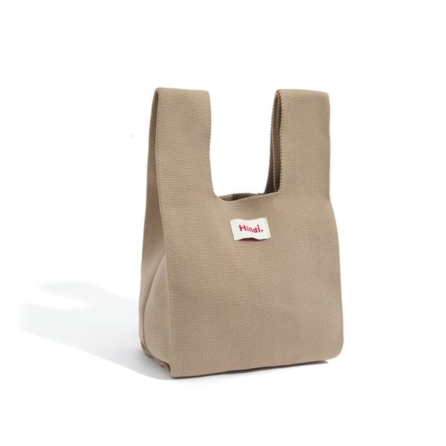 Lettering Applique Knit Tote Bag