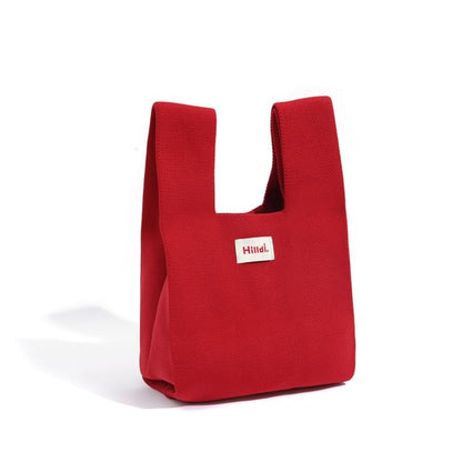 Lettering Applique Knit Tote Bag