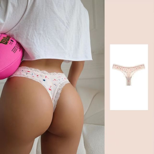 Set: Print Lace Thongs