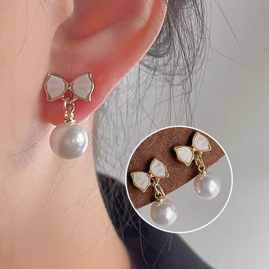 Drop Bow Pearl Cuff Earring Faux