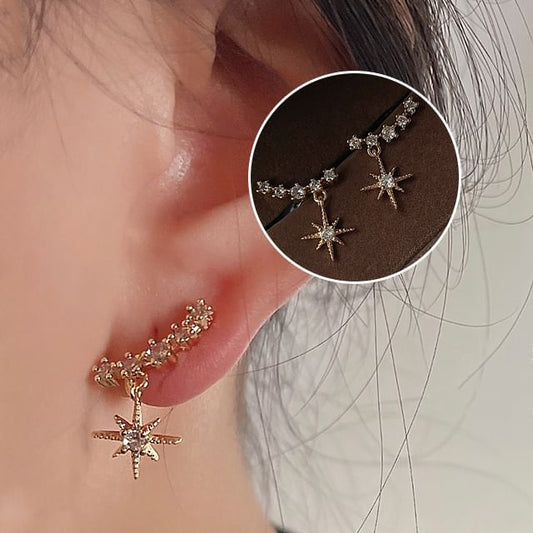 Rhinestone Earring Alloy Drop Cuff Star