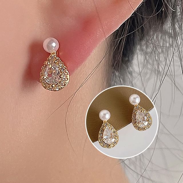 Ear Cuff Pearl Alloy Droplet Faux Rhinestone