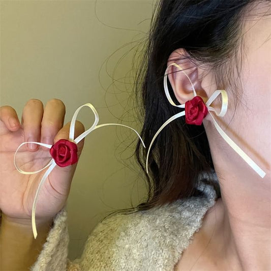 Earring Ribbon Rose Stud