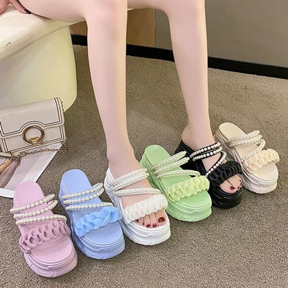 Platform Sandals Faux Pearl