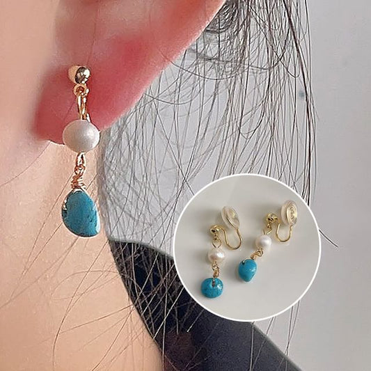 Earring Pearl Alloy Drop Freshwater Turquoise