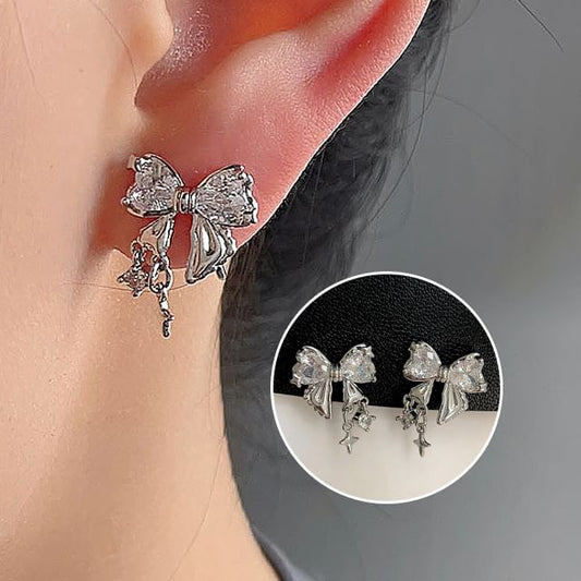 Drop Rhinestone Alloy Earring Bow