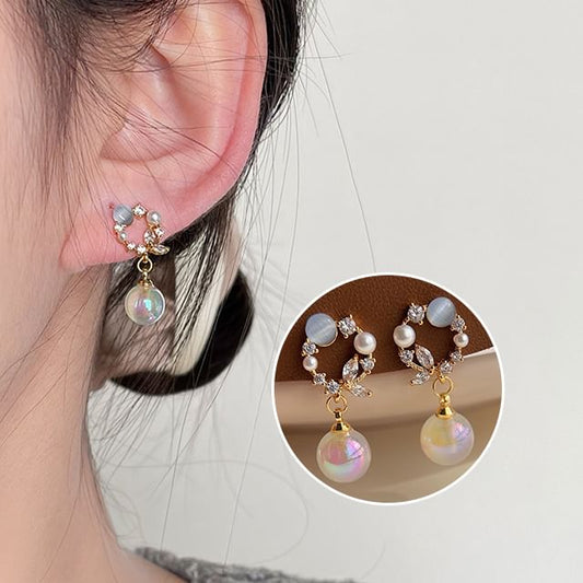 Rhinestone Alloy Pearl Drop Faux Earring