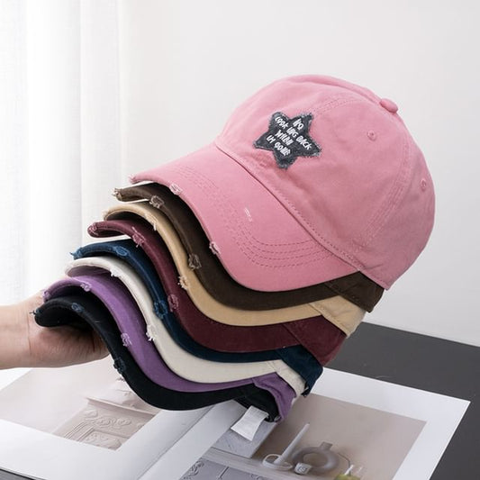 Star Baseball Applique Distressed Cap