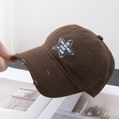Star Baseball Applique Distressed Cap