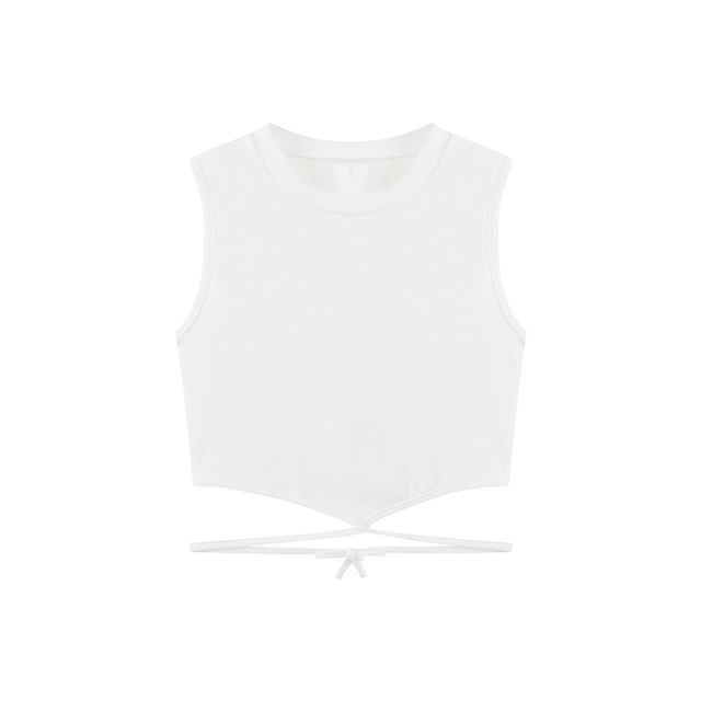 Top Back Crew Crop Tank Plain Criss Neck Cross Tie