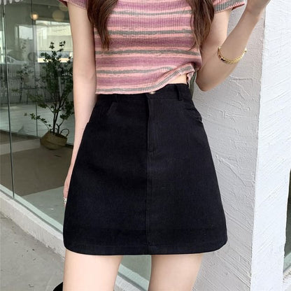 Plain A-Line Waist Skirt Mini High