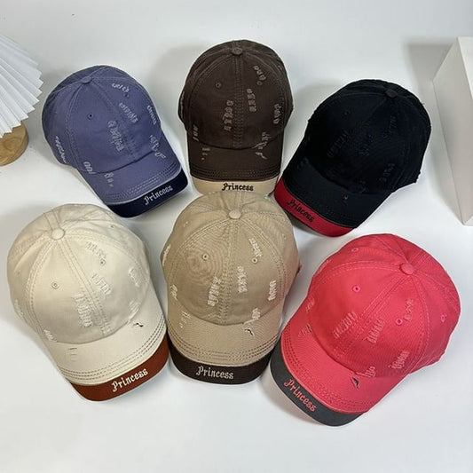 Baseball Embroidered Distressed Letter Cap