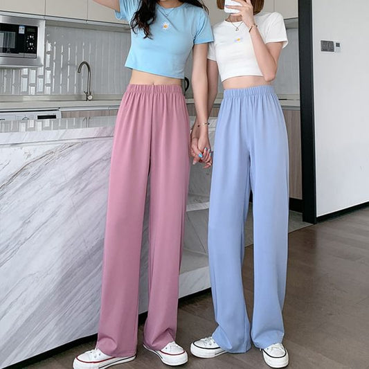 (Various Plain Waist Designs) Pants Elastic Leg Straight