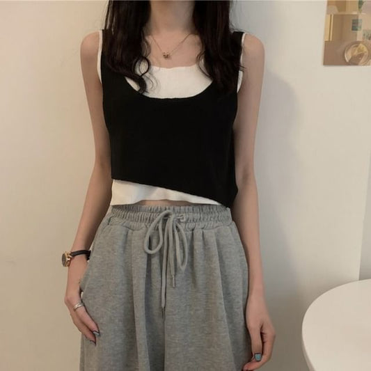 Top Mock Knit Piece Two Neck Scoop Tank