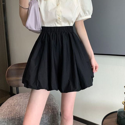 Elastic Waist Plain Mini A-Line Balloon Skirt