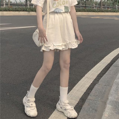 Shorts Plain Ruffle Waist Elastic