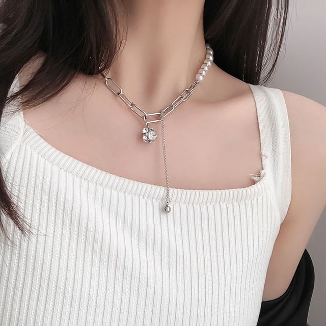 Sample Rhinestone Faux Pearl Chain Necklace