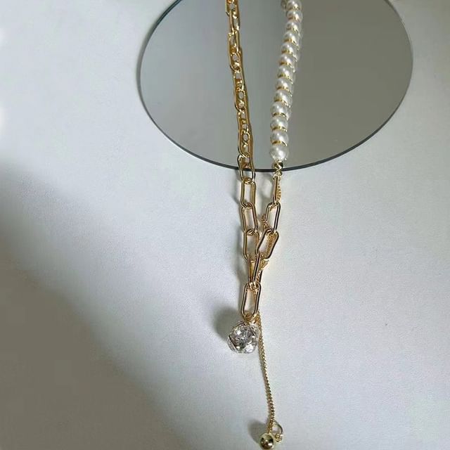 Sample Rhinestone Faux Pearl Chain Necklace
