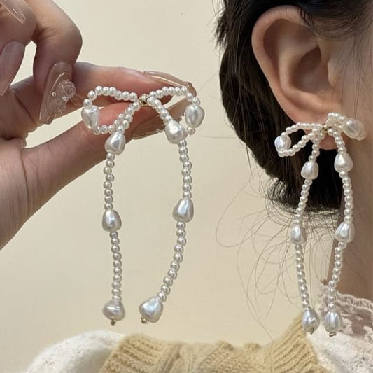 Earring Faux Pearl Bow Dangle