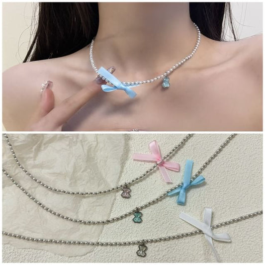 Choker Faux Ribbon Resin Pearl