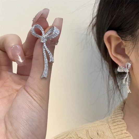 Rhinestone Alloy Earring Dangle Bow