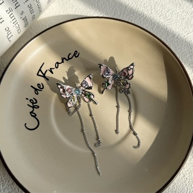 Choker Alloy / Faux Butterfly Threader Leather Earring