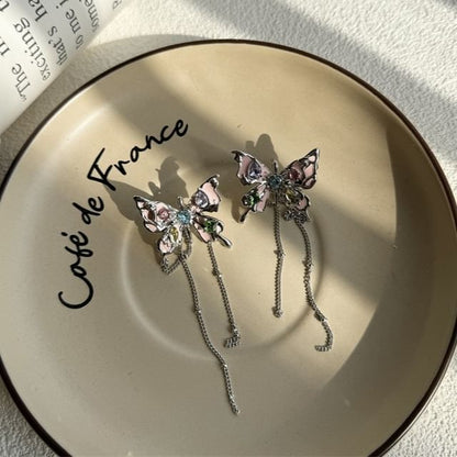 Choker Alloy / Faux Butterfly Threader Leather Earring