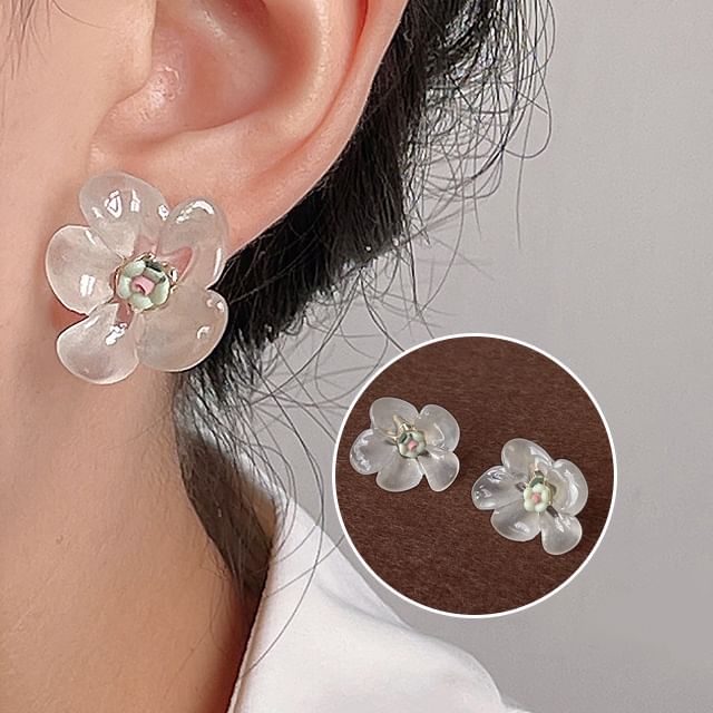 Earring Floral Resin Stud Ceramic