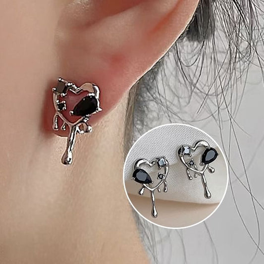Alloy Melting Earring Stud Rhinestone Heart
