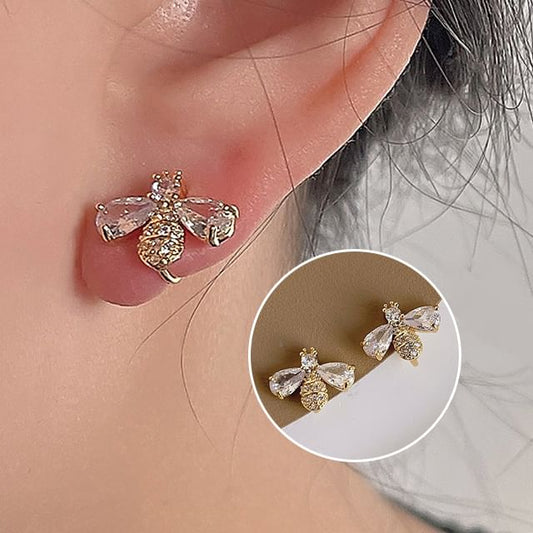 Rhinestone Alloy Earring Bee Stud