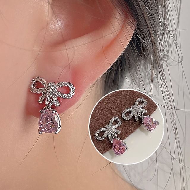 Bow Earring Rhinestone Alloy Drop