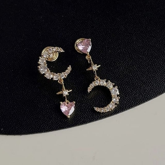 Alloy Asymmetrical Star Rhinestone Moon Earring Dangle