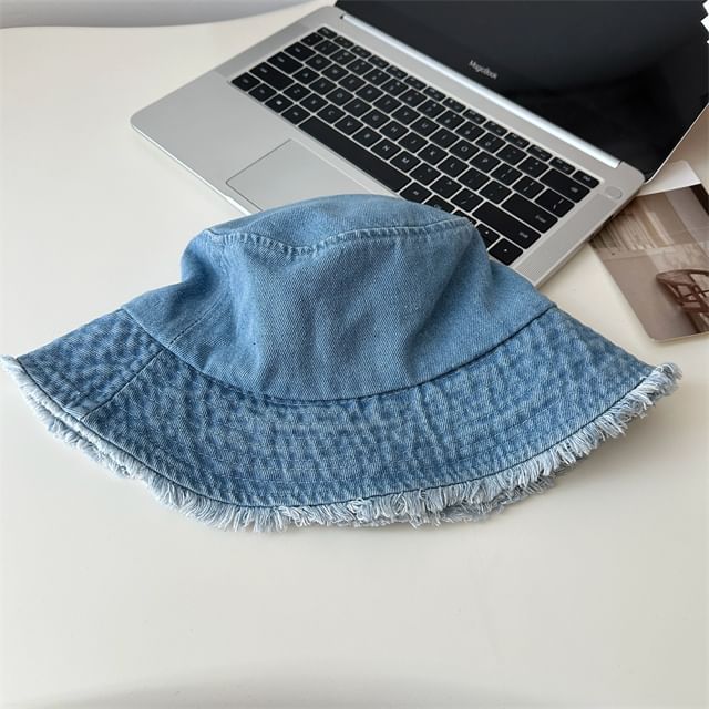 Bucket Hat Denim Fringed